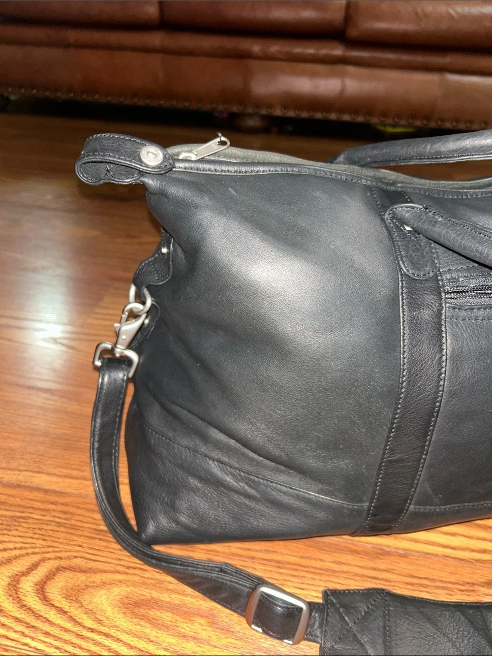 Canyon Outdoors Leather Good Black Soft Leather Weekender XL Duffle Bag - Men
